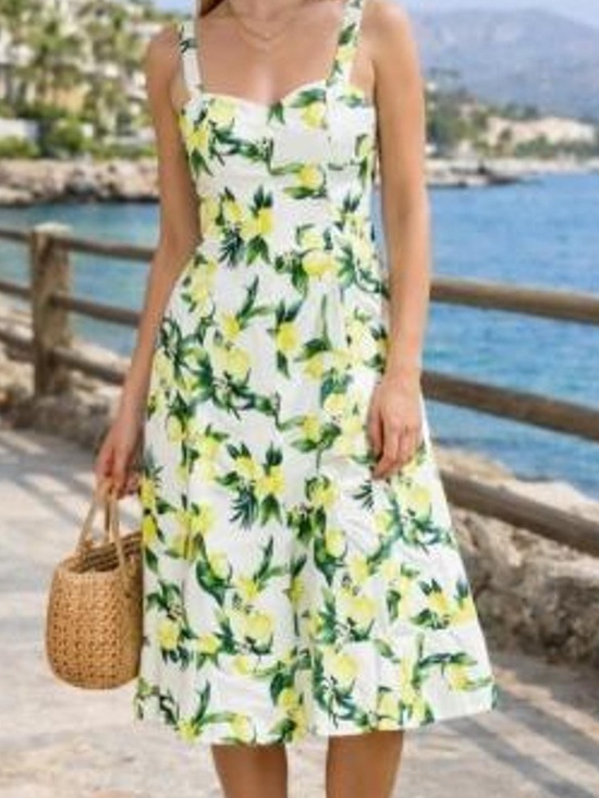 Avec Les Filles Dresses & Skirts - Avec Les Filles White Midi Dress with Lemon Print